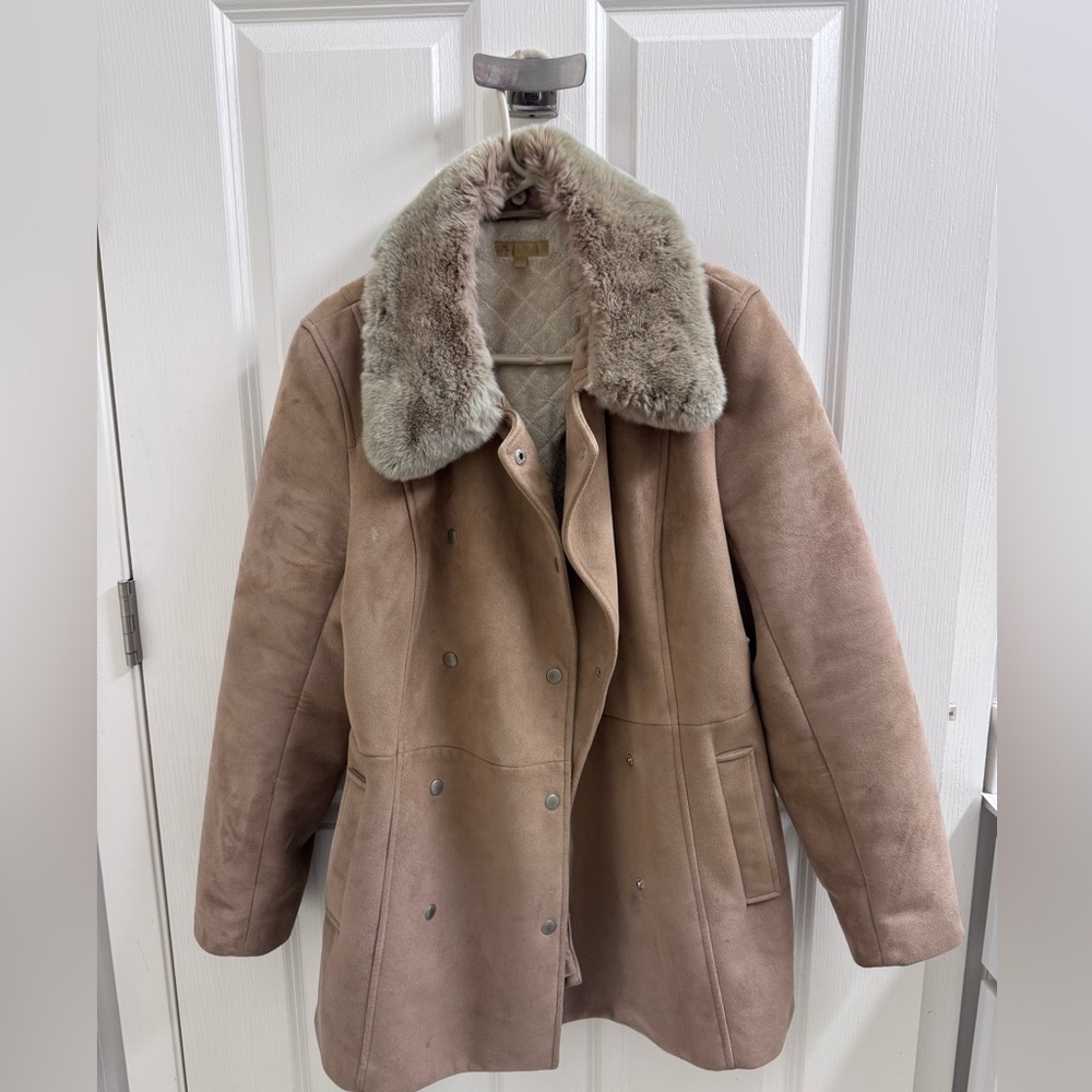 Vintage Wilsons Leather Women's Tan Jacket Rabbit Fur Trim No belt